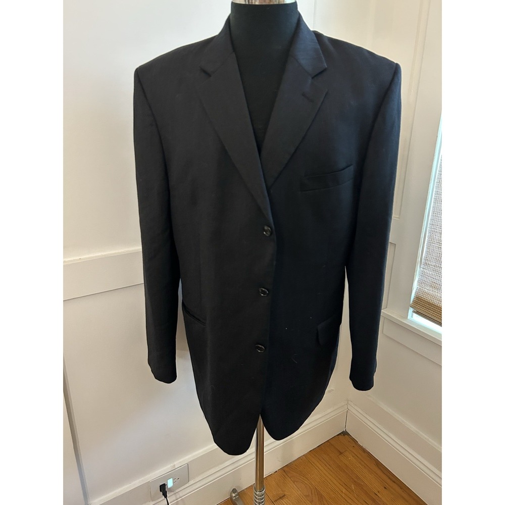 Vtg Albert Nipon 46L Black Wool Blend Blazer Suit Jacket Sports Coat 3 Button